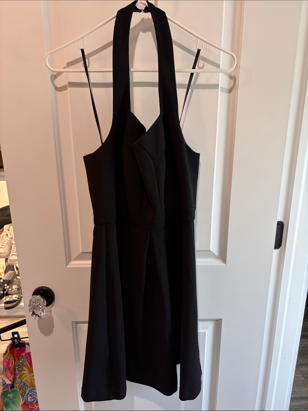 BCBG Black One-Shoulder Halter Fit-and-Flare Dress